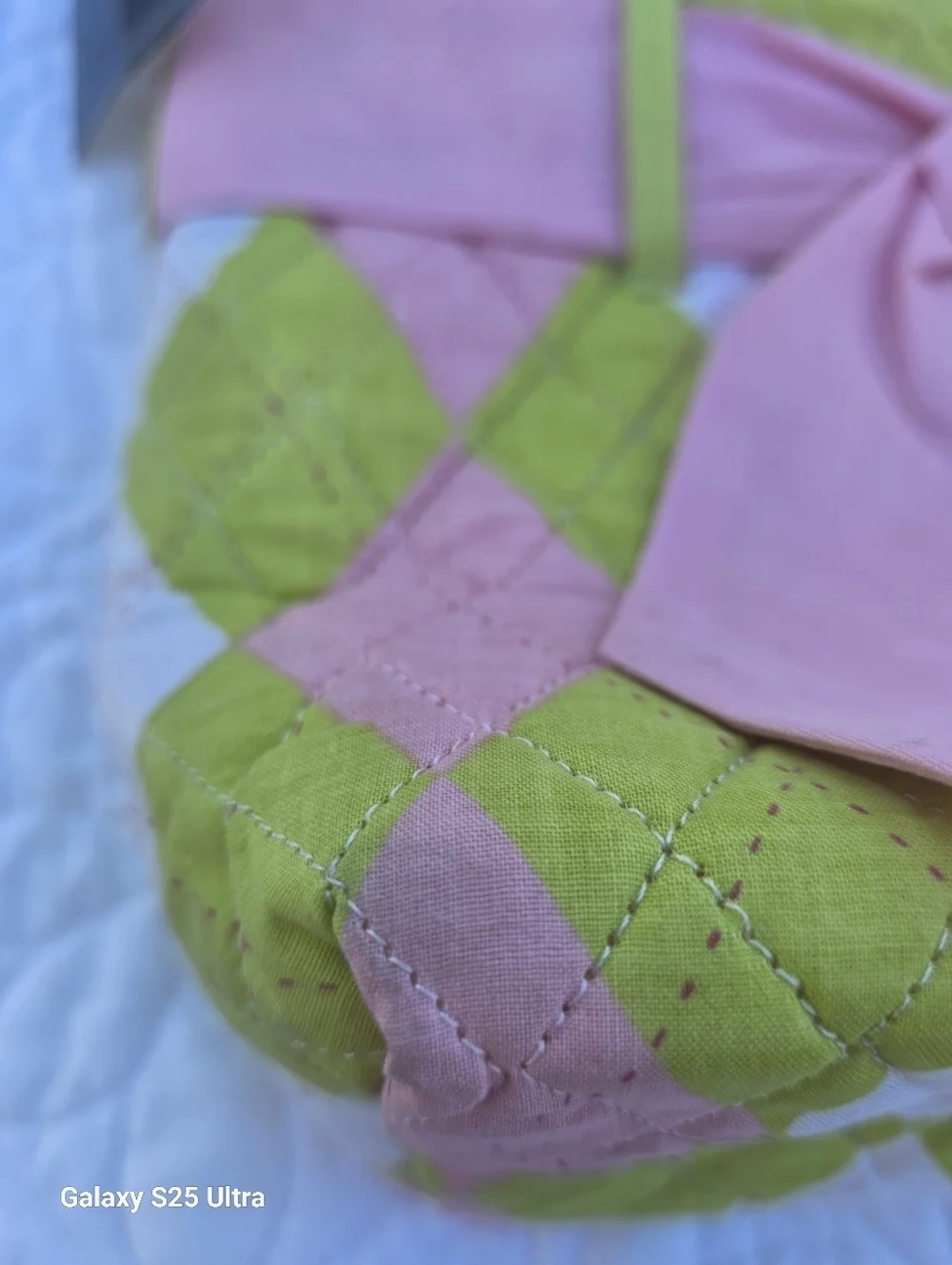 C&F Home Argyle Prepster Tote – Quilted Pink & Lime Bow Bag